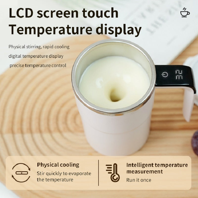 Stainless Steel Self-Stirring Coffee Mug – LED Temperature Display